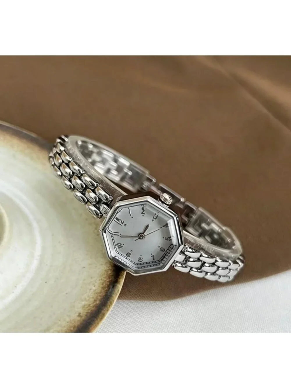 Women's Silver Octagonal Stainless Steel Dress Quartz Vintage Wrist Watches